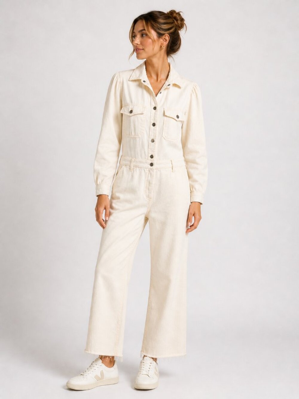DL1961 Freja Utility Jumpsuit Tripoli Wide Leg Raw Hem Denim Chic Size S